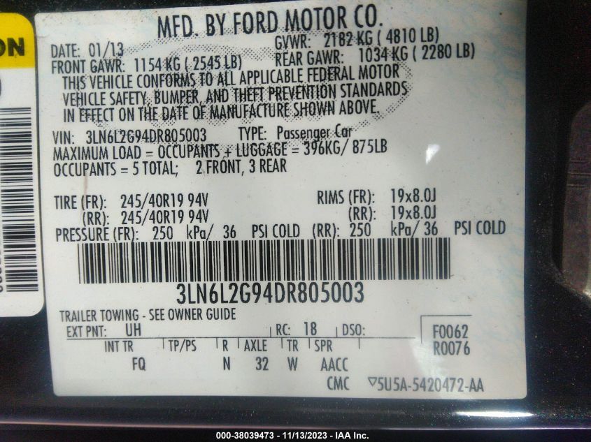 2013 LINCOLN MKZ - 3LN6L2G94DR805003