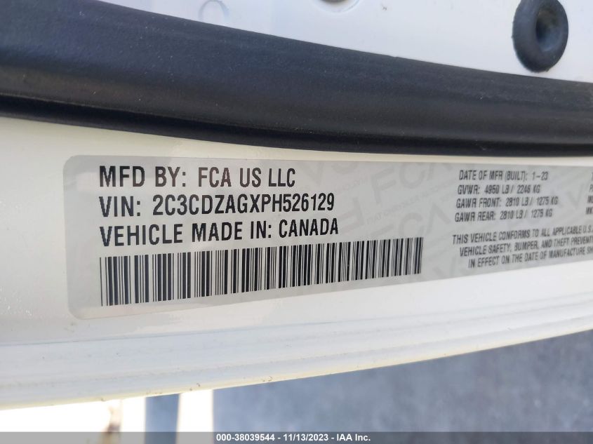 2023 DODGE CHALLENGER 3.6L V6   N(VIN: 2C3CDZAGXPH526129