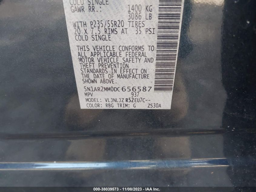 2013 NISSAN PATHFINDER PLATINUM - 5N1AR2MM0DC656587