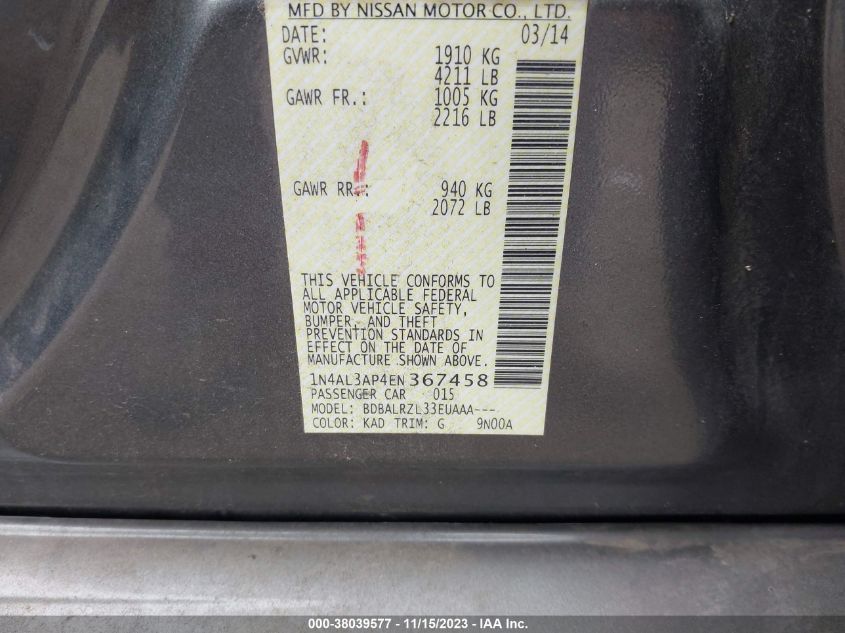 2014 NISSAN ALTIMA 2.5 S - 1N4AL3AP4EN367458