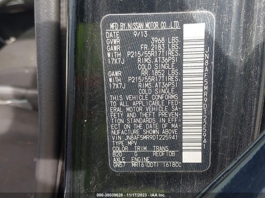 2013 NISSAN JUKE S JN8AF5MR9DT225941