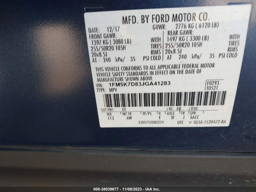 2018 FORD EXPLORER XLT - 1FM5K7D83JGA41283