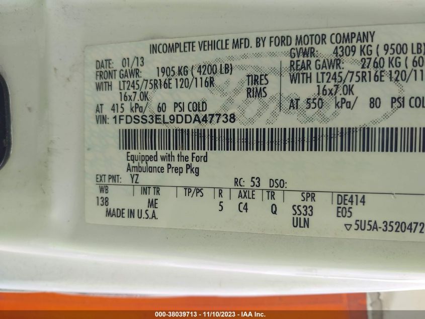 2013 FORD ECONOLINE E350 SUPER DUTY VAN 1FDSS3EL9DDA47738