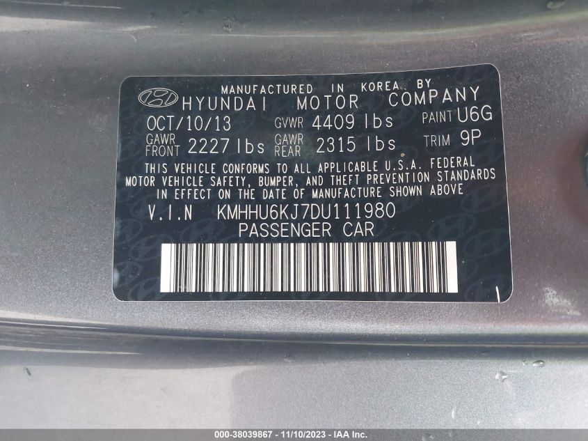 2013 HYUNDAI GENESIS 3.8 TRACK - KMHHU6KJ7DU111980