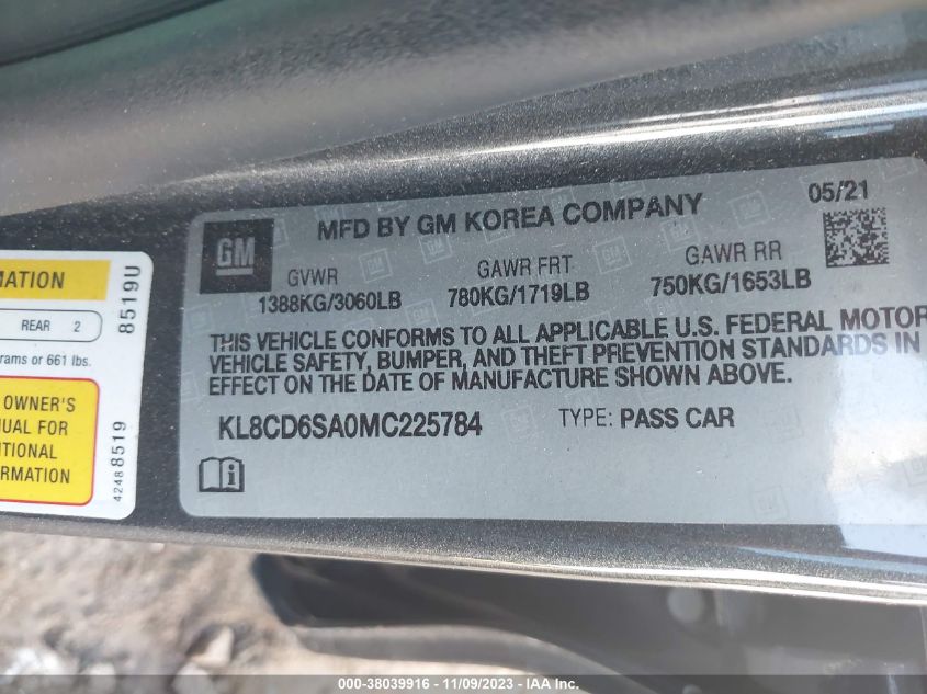 2021 CHEVROLET SPARK 1LT - KL8CD6SA0MC225784