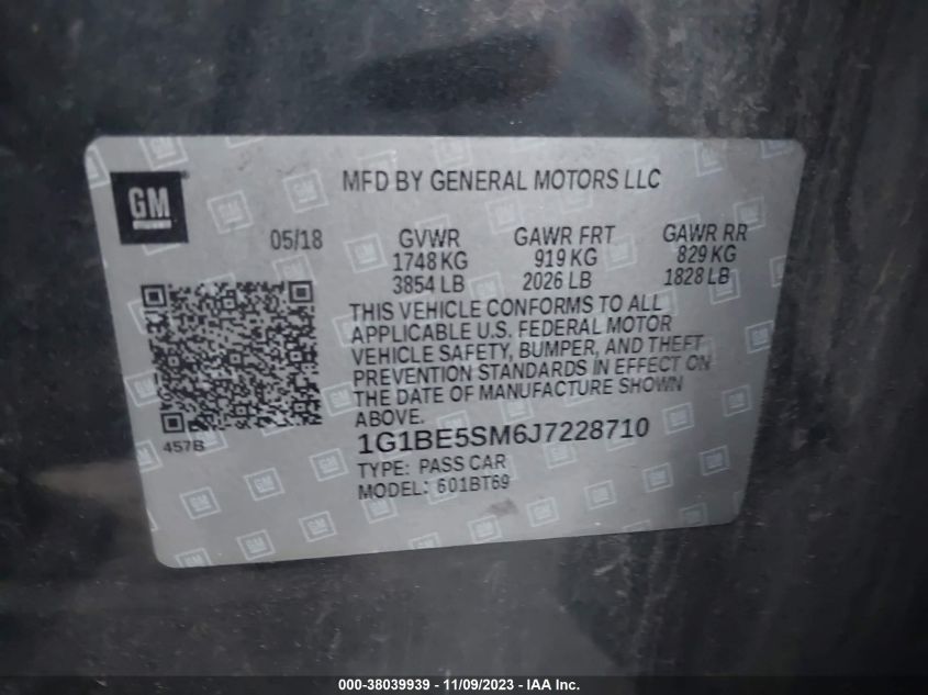 2018 CHEVROLET CRUZE LT - 1G1BE5SM6J7228710