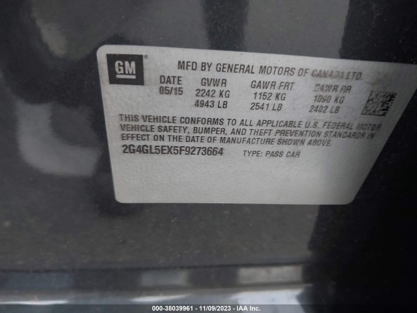 2015 BUICK REGAL - 2G4GL5EX5F9273664