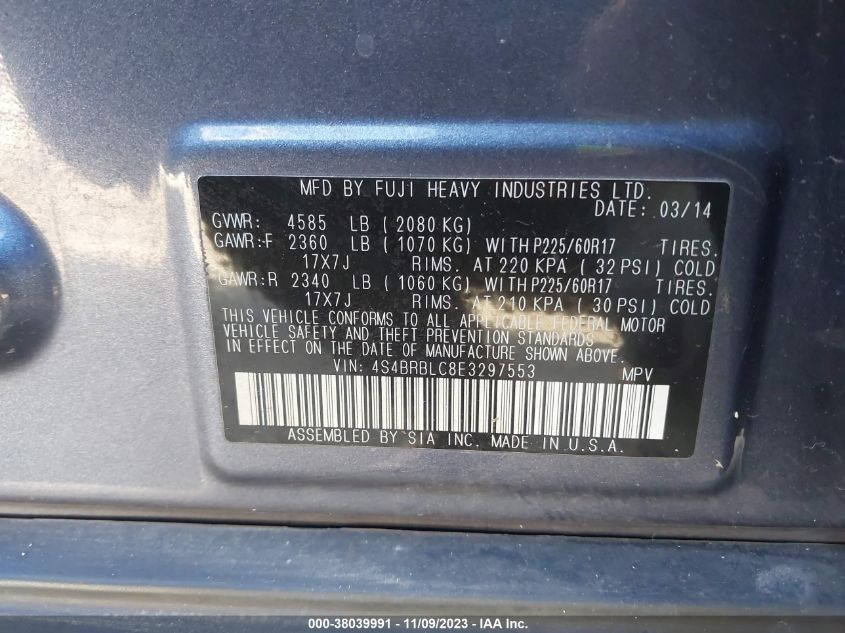 2014 SUBARU OUTBACK 2.5I LIMITED - 4S4BRBLC8E3297553