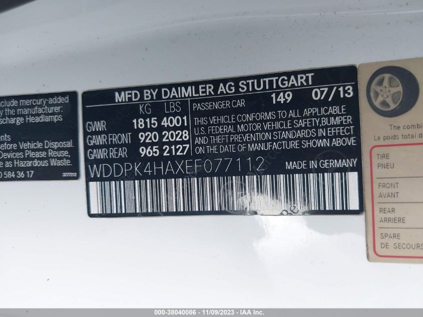 2014 MERCEDES-BENZ SLK 250 - WDDPK4HAXEF077112