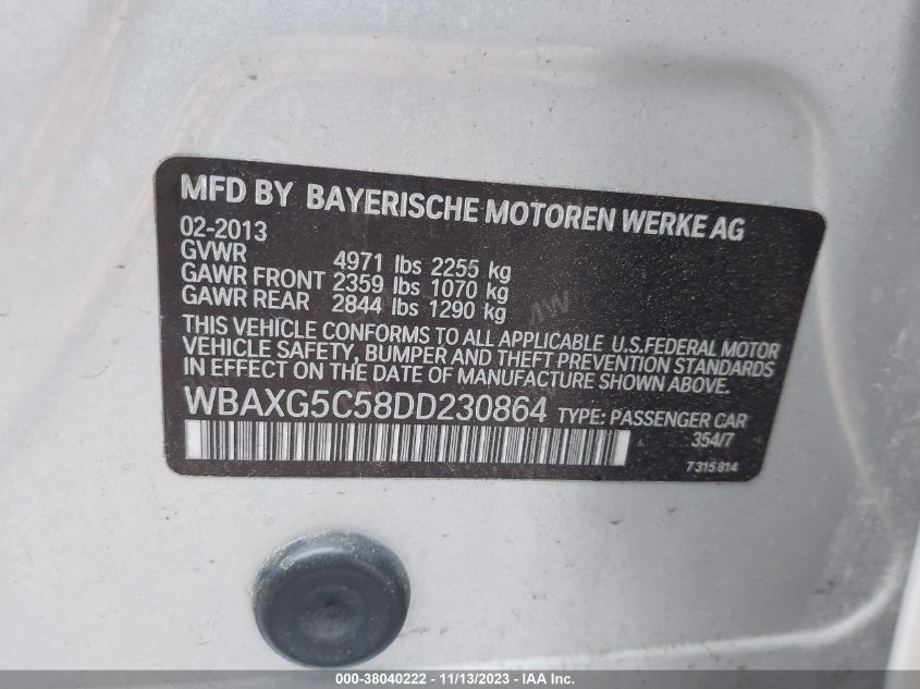 2013 BMW 528I WBAXG5C58DD230864