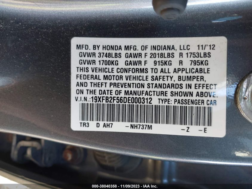 2013 HONDA CIVIC LX - 19XFB2F56DE000312