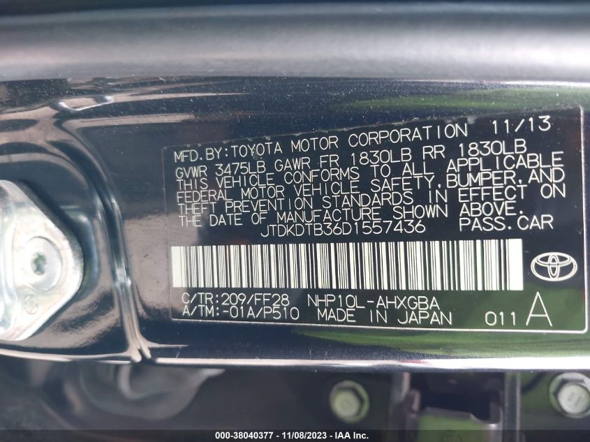 2013 TOYOTA PRIUS C THREE JTDKDTB36D1557436