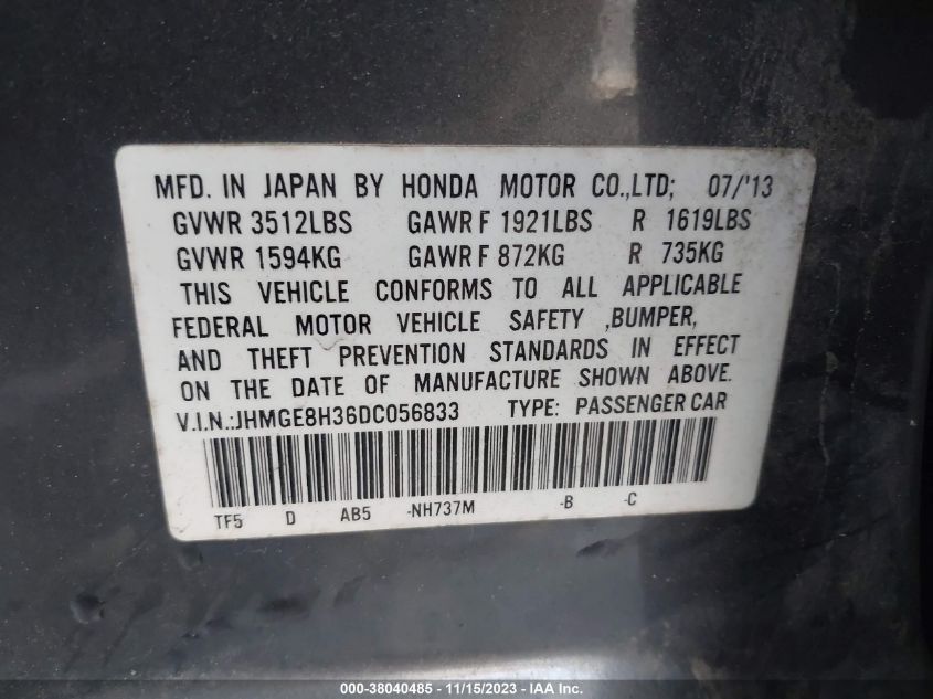 2013 HONDA FIT - JHMGE8H36DC056833