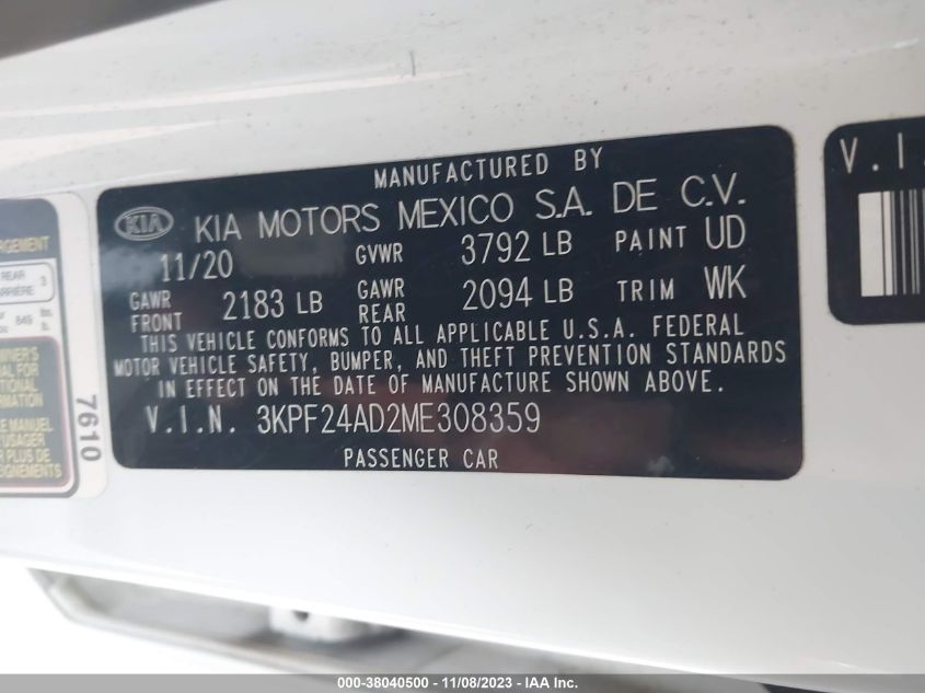 2021 KIA FORTE LXS - 3KPF24AD2ME308359