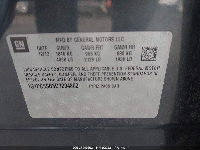 2013 CHEVROLET CRUZE - 1G1TC5SB3D7204802