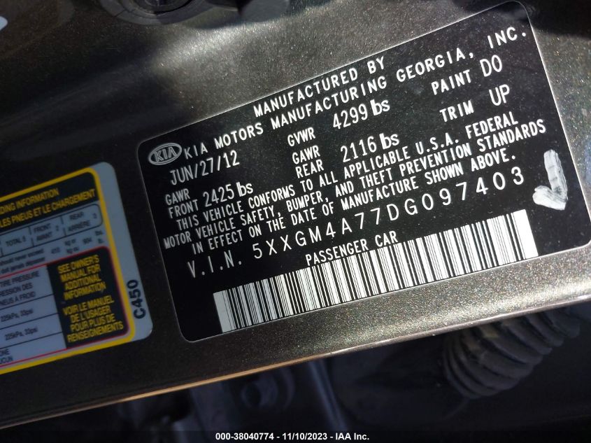 2013 KIA OPTIMA LX - 5XXGM4A77DG097403