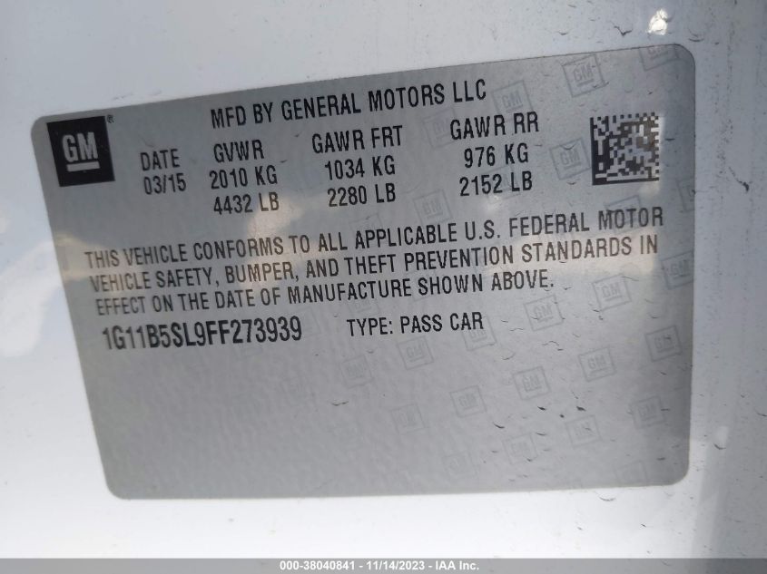 2015 CHEVROLET MALIBU LS - 1G11B5SL9FF273939