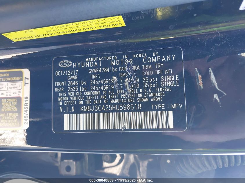 2017 HYUNDAI TUCSON LIMITED/SPORT AND ECO/SE - KM8J3CA25HU598518