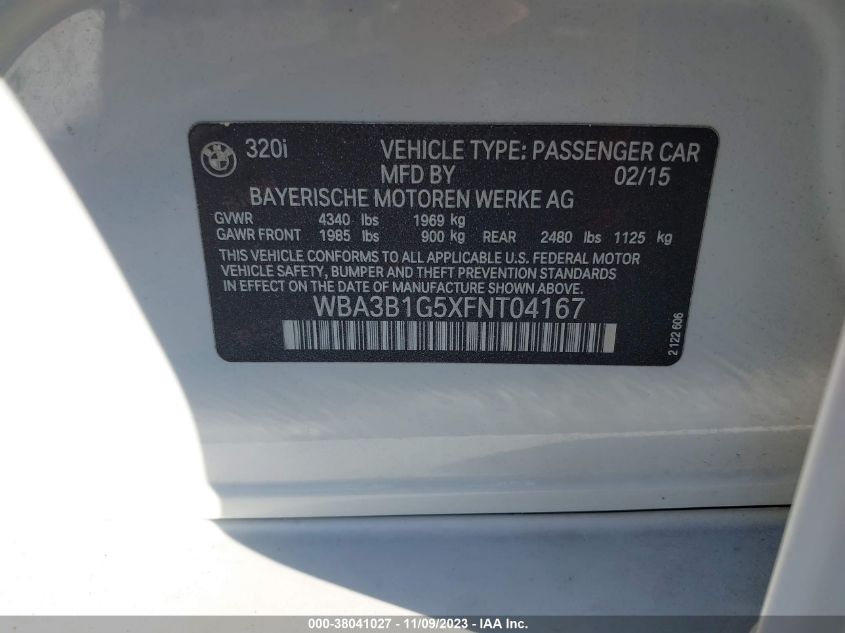 2015 BMW 320I WBA3B1G5XFNT04167