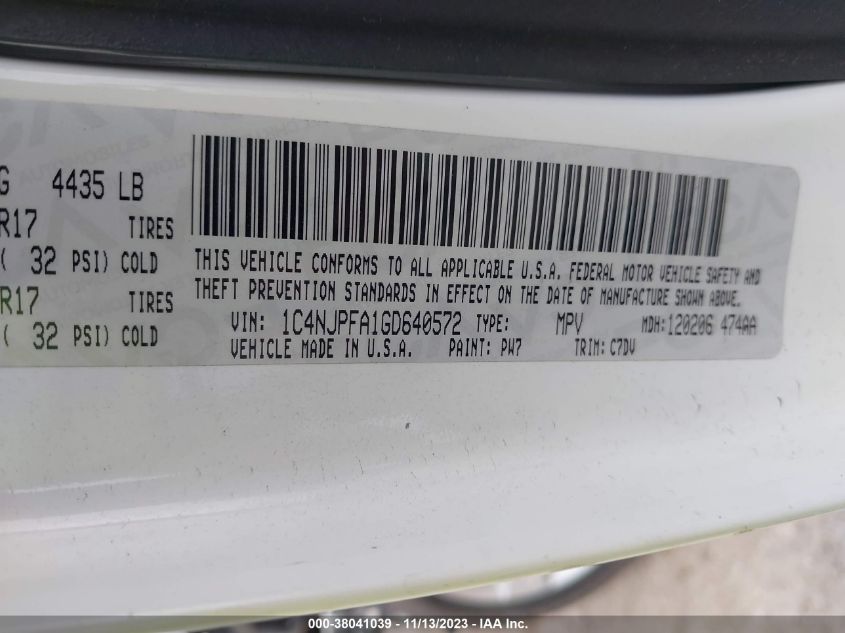 2016 JEEP PATRIOT LATITUDE - 1C4NJPFA1GD640572