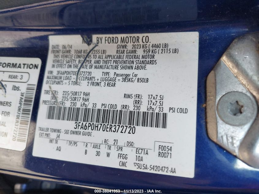 2014 FORD FUSION SE - 3FA6P0H70ER372720