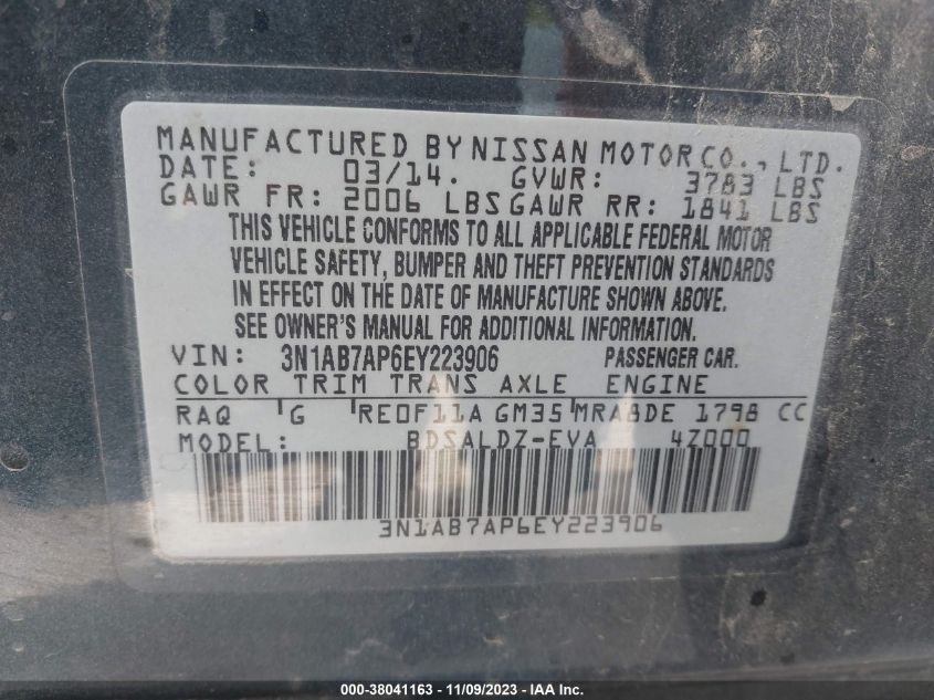 2014 NISSAN SENTRA SV - 3N1AB7AP6EY223906