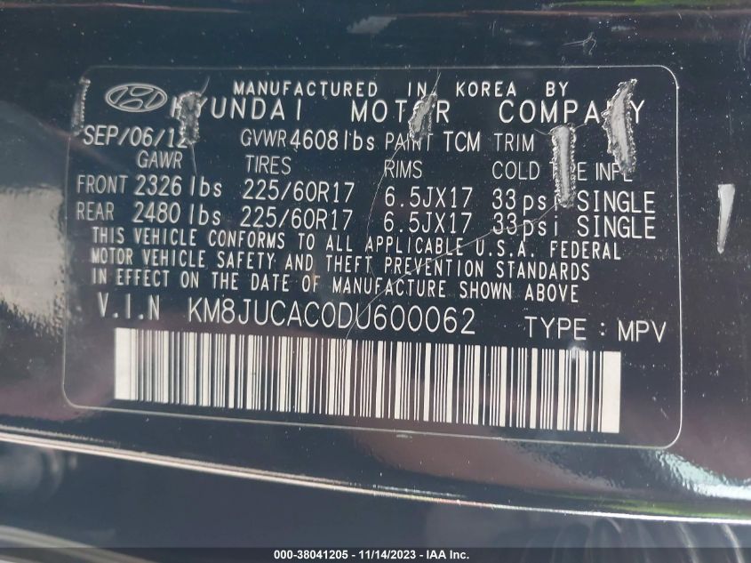 2013 HYUNDAI TUCSON GLS - KM8JUCAC0DU600062