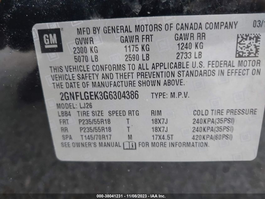 2016 CHEVROLET EQUINOX LTZ - 2GNFLGEK3G6304386