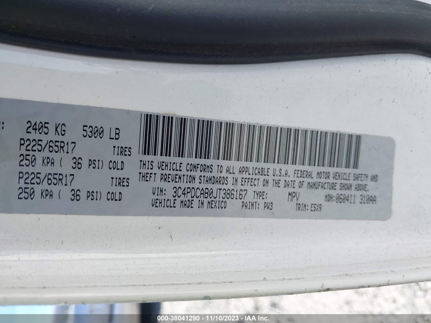 VIN 3C4PDCAB0JT386167 2018 DODGE JOURNEY SE