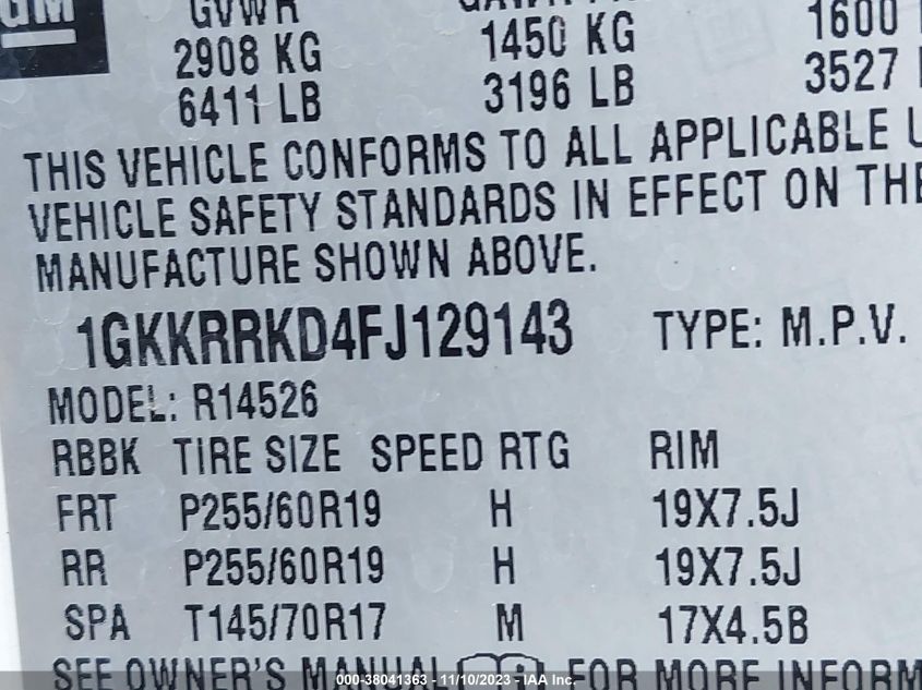 2015 GMC ACADIA SLT - 1GKKRRKD4FJ129143
