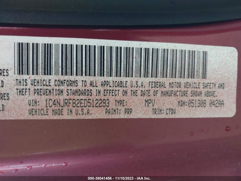 2014 JEEP PATRIOT LATITUDE - 1C4NJRFB2ED512293