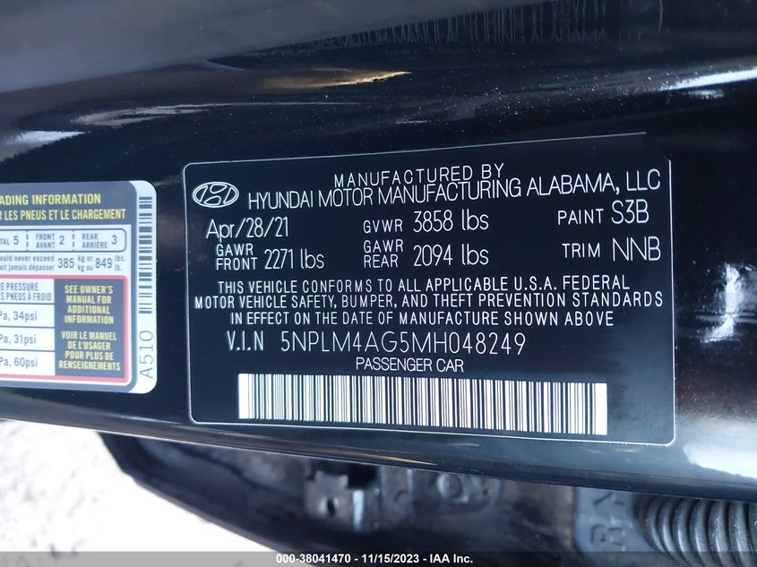 VIN 5NPLM4AG5MH048249 2021 HYUNDAI ELANTRA SEL