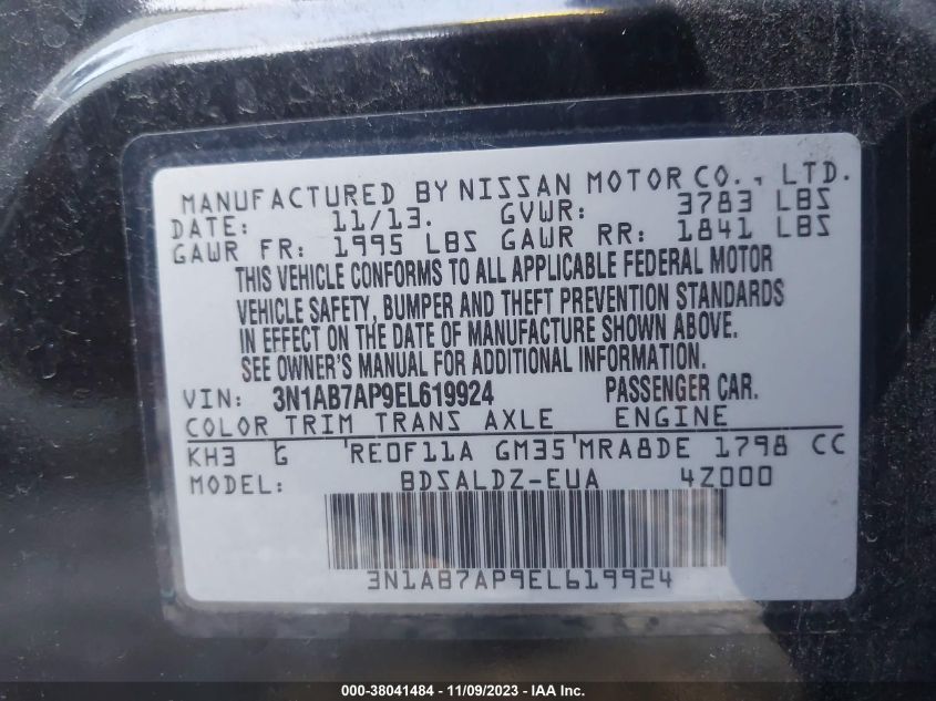 2014 NISSAN SENTRA SV - 3N1AB7AP9EL619924