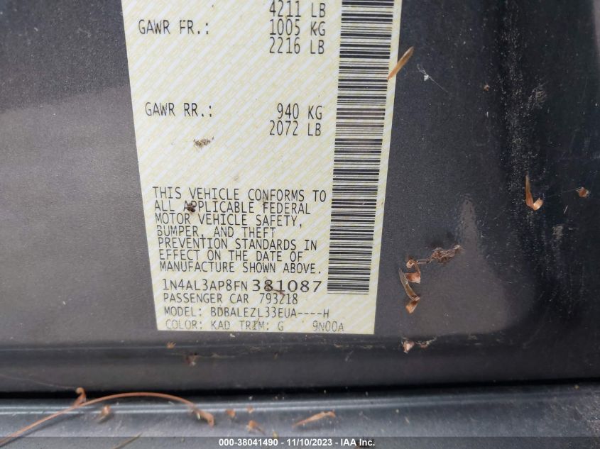 2015 NISSAN ALTIMA 2.5/S/SV/SL - 1N4AL3AP8FN381087