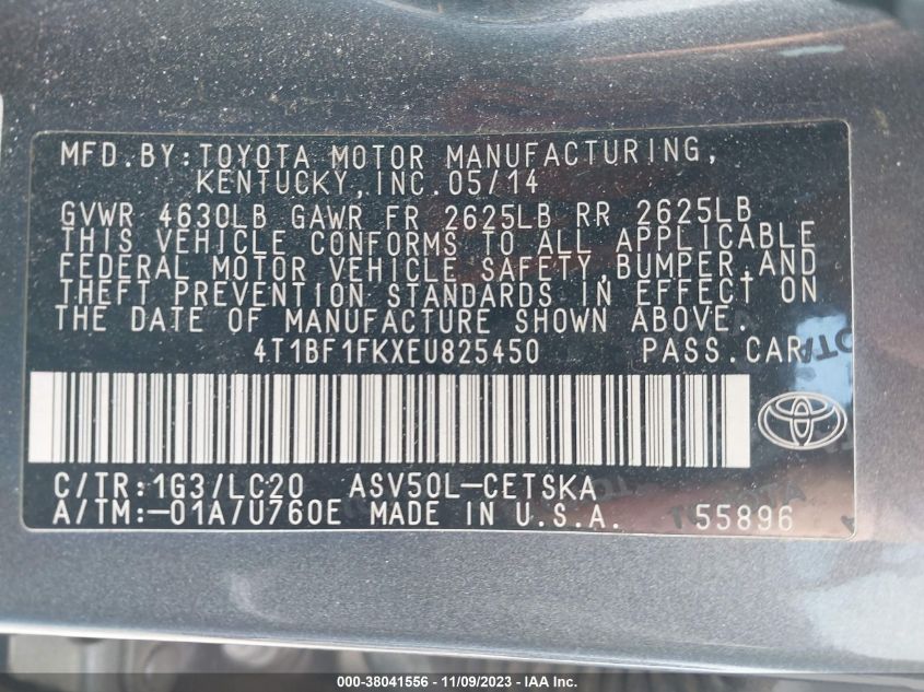 2014 TOYOTA CAMRY L/SE/LE/XLE - 4T1BF1FKXEU825450