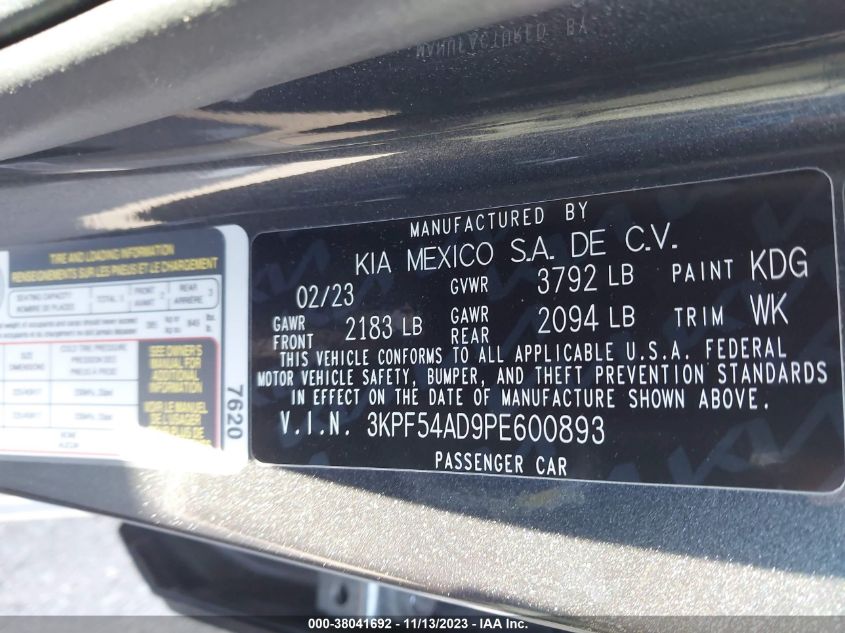 2023 KIA FORTE GT-LINE - 3KPF54AD9PE600893