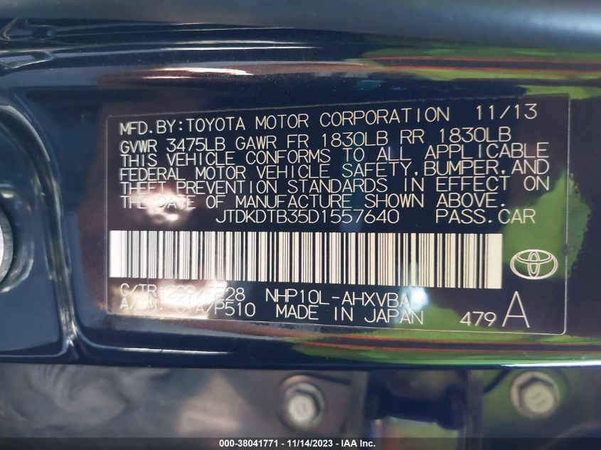 2013 TOYOTA PRIUS C ONE/TWO/THREE/FOUR - JTDKDTB35D1557640