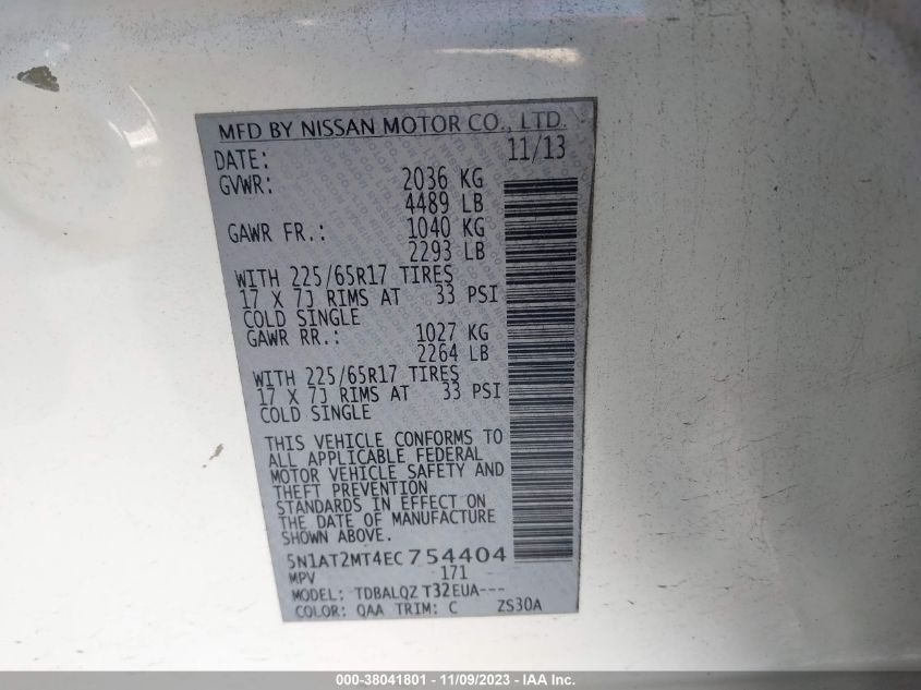 2014 NISSAN ROGUE S/SL/SV - 5N1AT2MT4EC754404