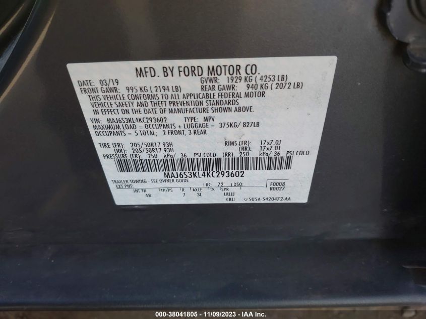 2019 FORD ECOSPORT TITANIUM - MAJ6S3KL4KC293602
