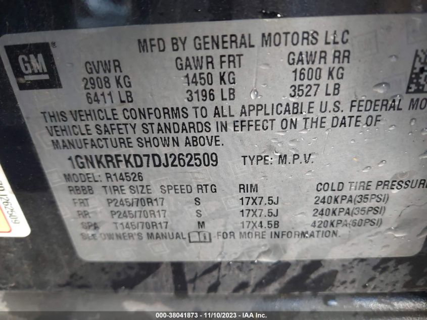 2013 CHEVROLET TRAVERSE LS - 1GNKRFKD7DJ262509