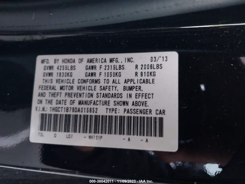 2013 HONDA ACCORD EX - 1HGCT1B79DA015652