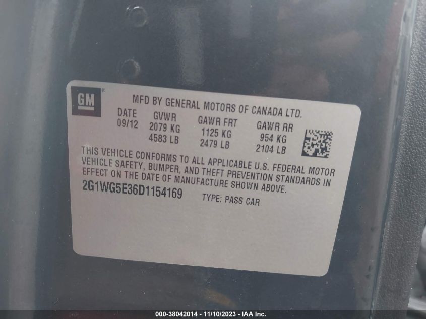 2013 CHEVROLET IMPALA LT - 2G1WG5E36D1154169