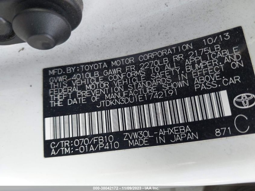 2014 TOYOTA PRIUS TWO - JTDKN3DU1E1742191