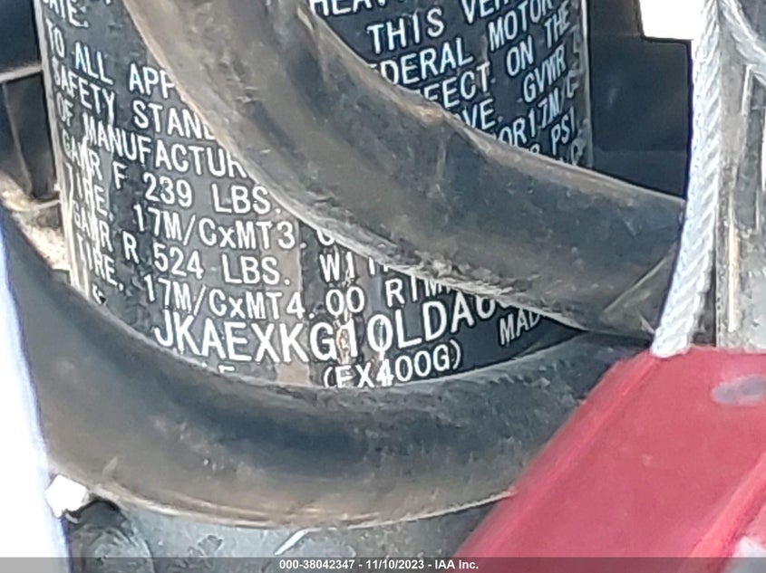VIN JKAEXKG10LDA63511 2020 KAWASAKI EX400