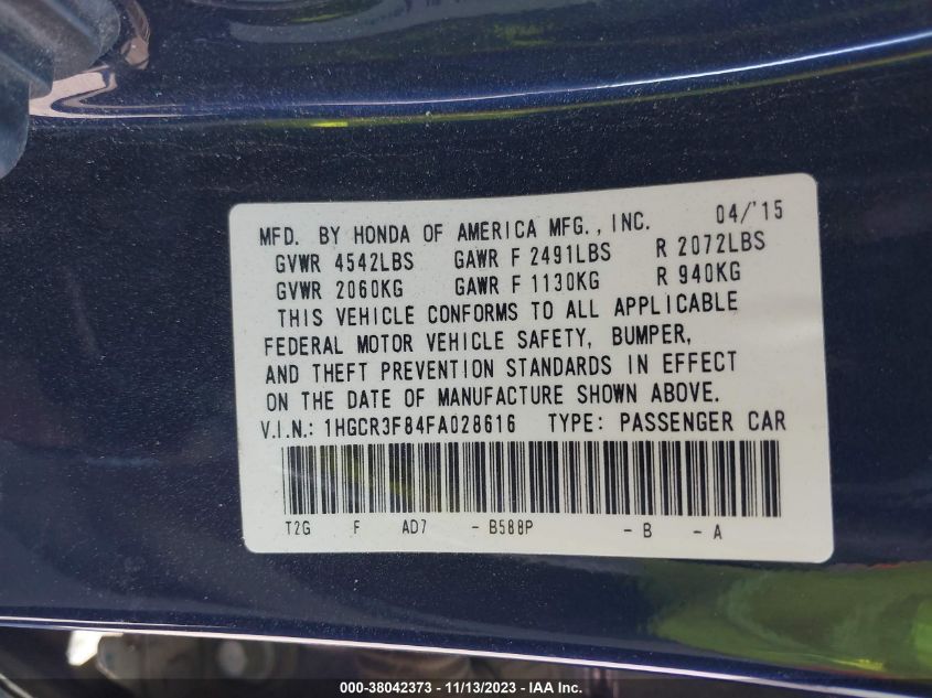 2015 HONDA ACCORD EX-L V-6 - 1HGCR3F84FA028616