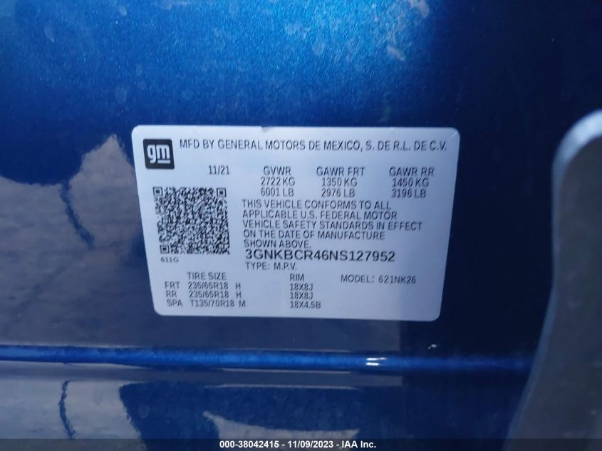 2022 CHEVROLET BLAZER 2LT - 3GNKBCR46NS127952