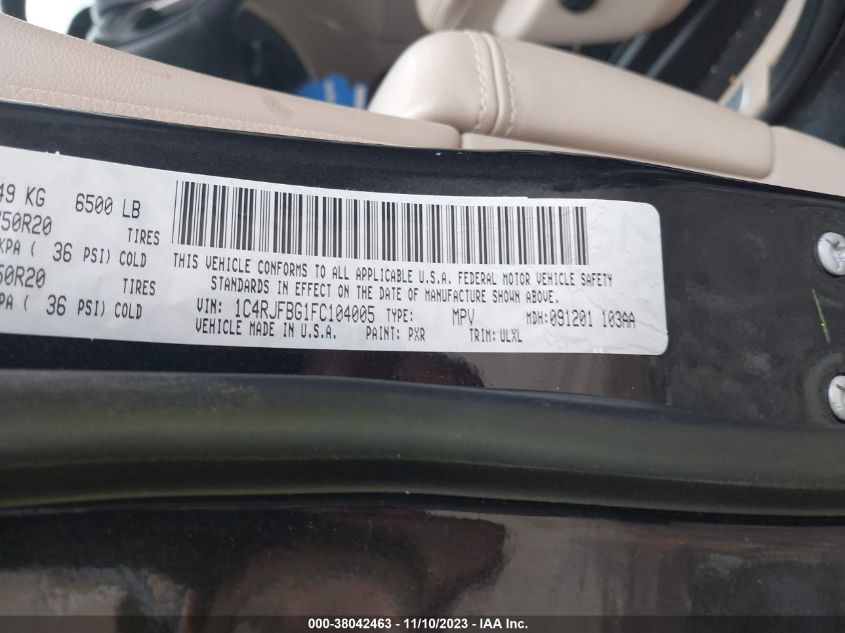 2015 JEEP GRAND CHEROKEE LIMITED - 1C4RJFBG1FC104005