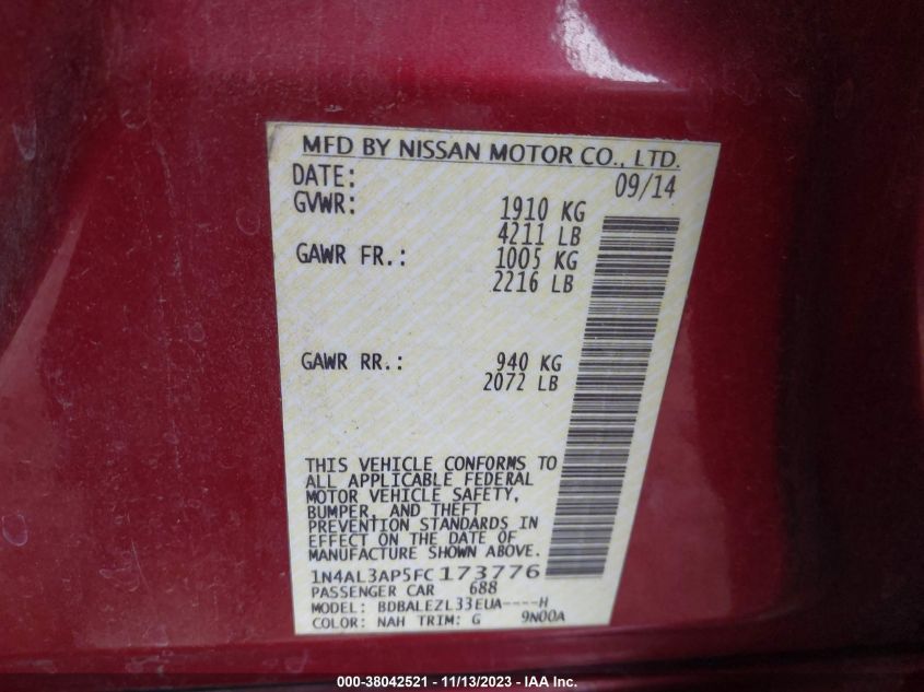 2015 NISSAN ALTIMA 2.5/S/SV/SL - 1N4AL3AP5FC173776