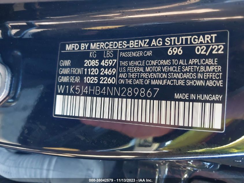 2022 MERCEDES-BENZ CLA 250 COUPE W1K5J4HB4NN289867