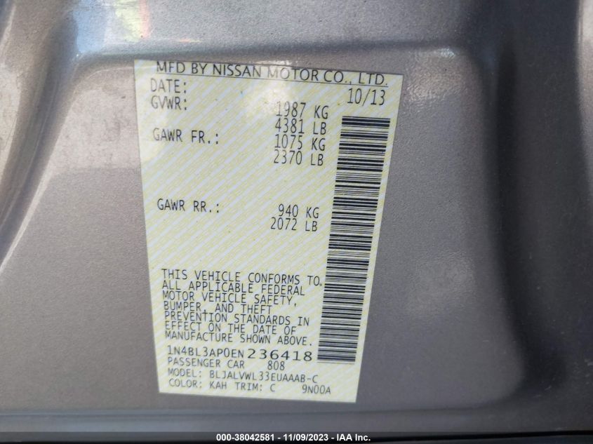 2014 NISSAN ALTIMA 3.5S/3.5SV/3.5SL - 1N4BL3AP0EN236418